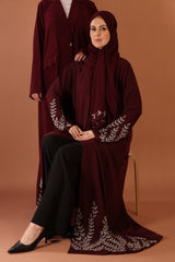 ANNABI DUO — embellished abaya set in burgundy